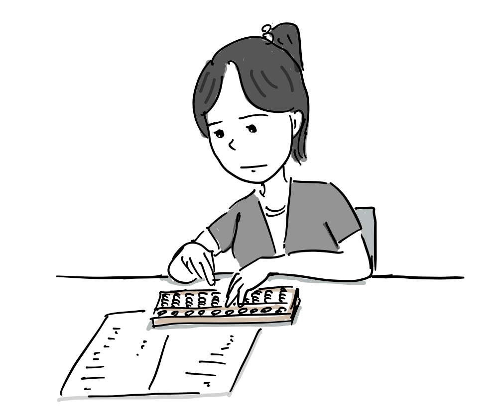 A girl is using a abacus