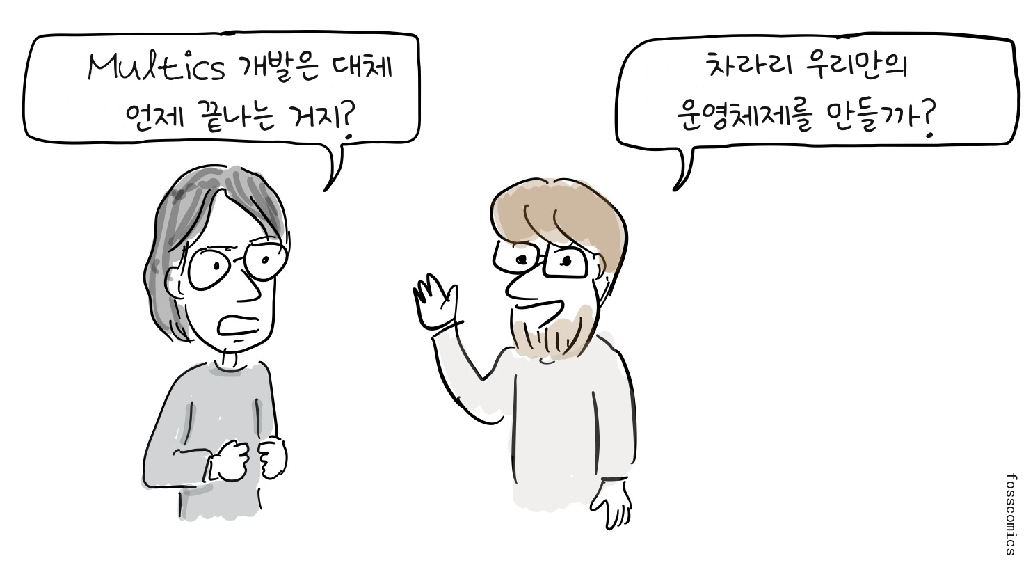 인공지능 그룹 프로그래머 두 명이 Multics를 대신할 자체 운영체제를 만들자고 이야기한다.