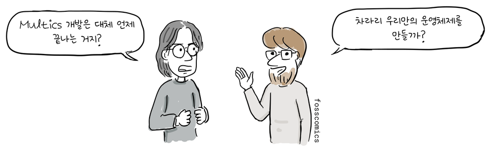 인공지능 그룹 프로그래머 두 명이 Multics를 대신할 자체 운영체제를 만들자고 이야기한다.
