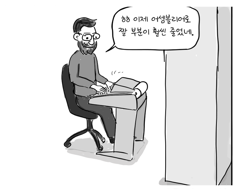 유닉스 커널 대부분을 C언어로 다시 작성한 뒤 리치가 단말기에 코드를 입력한다.