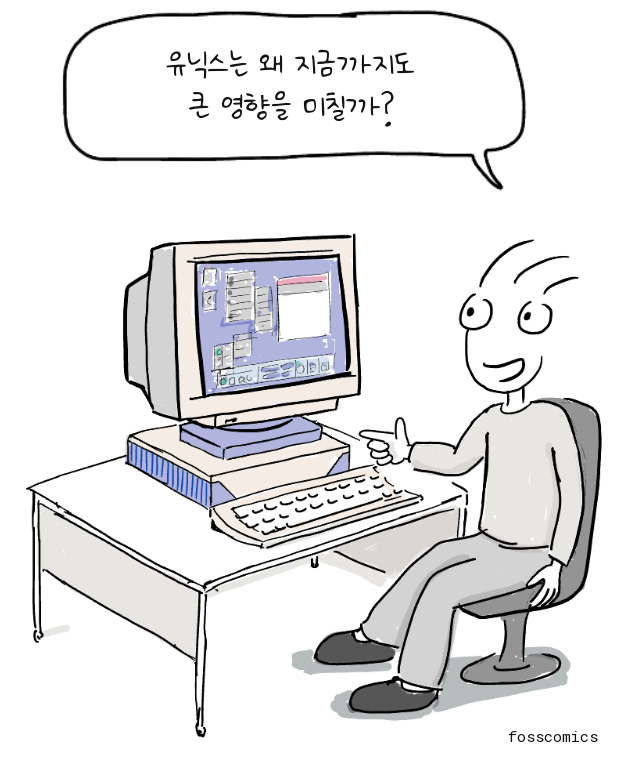 의자에 앉은 발표자가 그래픽 데스크톱이 표시된 썬 스팍스테이션을 가리키고 있다.
