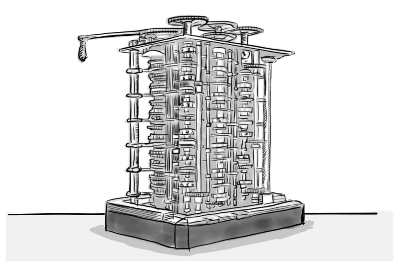 Columns of gears form a working section of the Difference Engine.