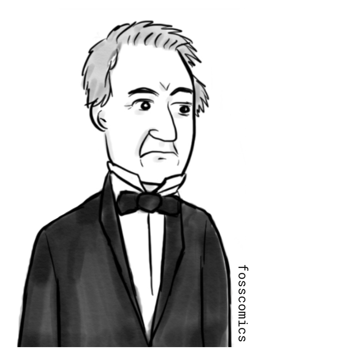 Charles Babbage wears a dark coat and bow tie.