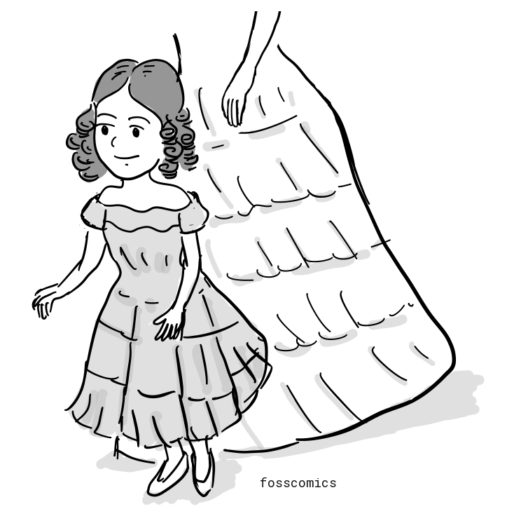 Young Ada stands beside her mother's long dress.