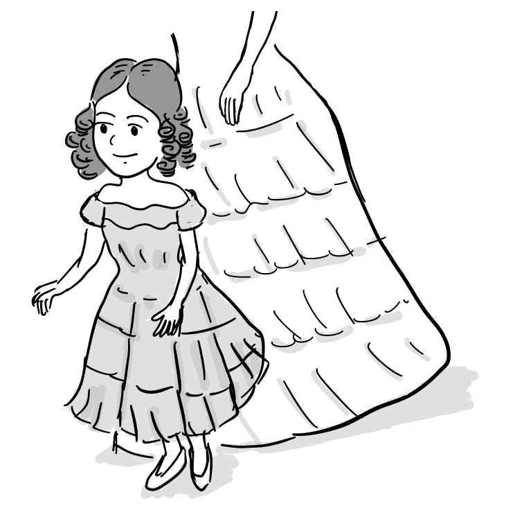 Young Ada stands beside her mother's long dress.