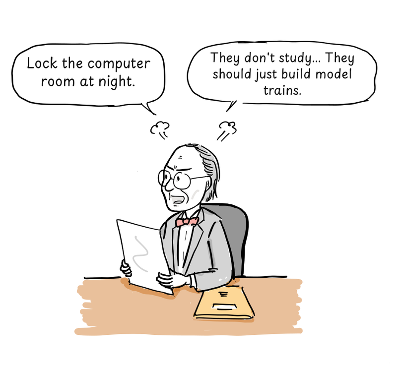 The manager reads a report and orders the computer room locked.