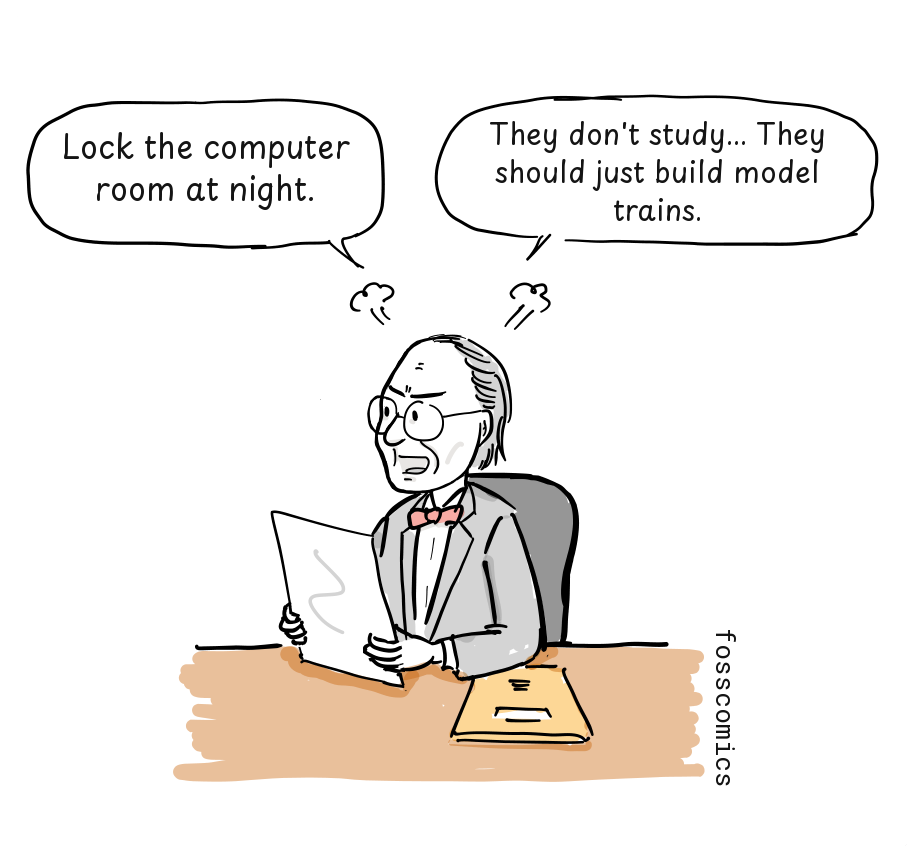 The manager reads a report and orders the computer room locked.