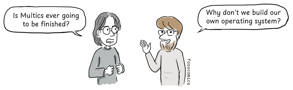 Two AI group programmers discuss building their own operating system instead of Multics.