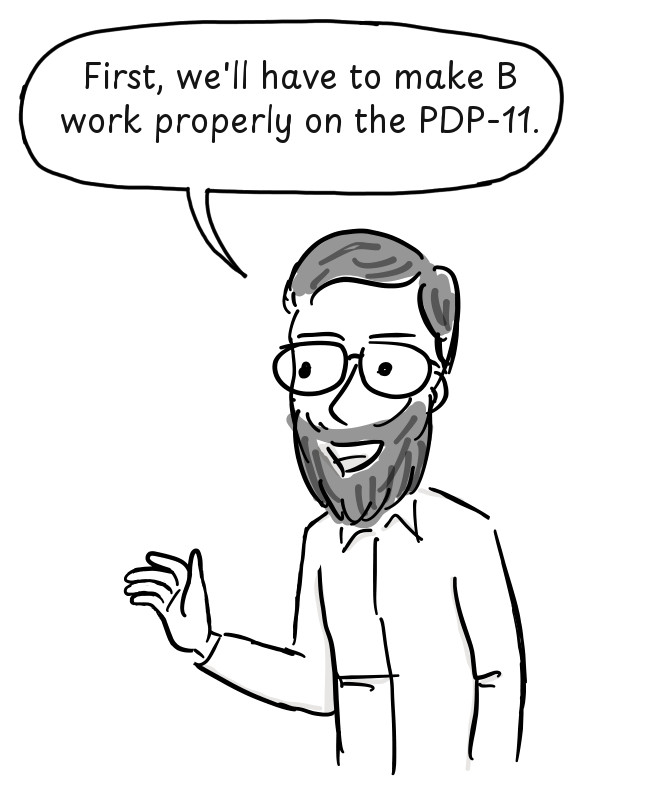 Ritchie explains that B must first work properly on the PDP-11.