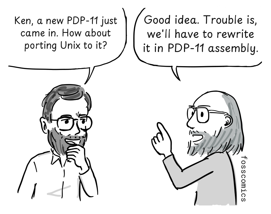 Ritchie tells Thompson that a PDP-11 has arrived and suggests moving Unix to it.